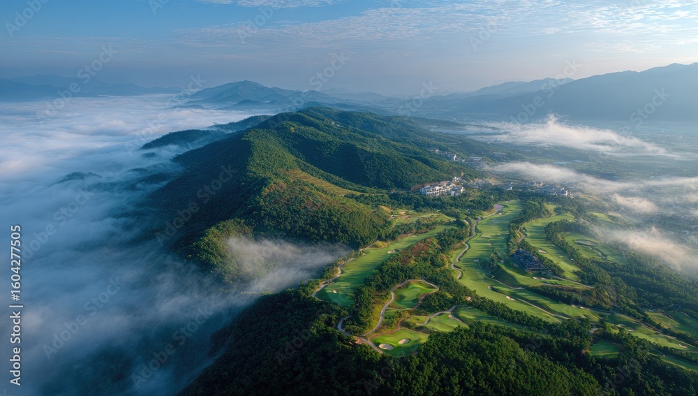Fototapeta premium Misty mountain golf course