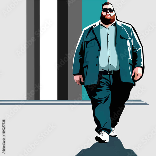 Fat man in modern clothes on abstract background