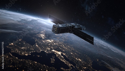 Wallpaper Mural Satellite orbiting Earth, illuminated by sunrise Torontodigital.ca