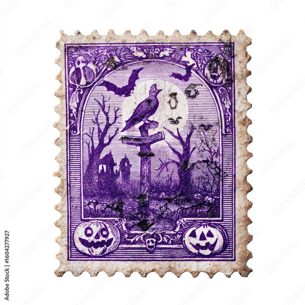 Obraz premium Halloween spooky vintage postage purple.