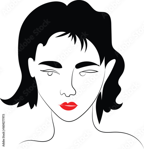 Fashionable vector illustration of a woman's face with elegant makeup, lips, and a chic hairstyle, embodying glamour and artistic design