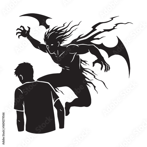 Grim Phobos digital black form, making a strong visual impact in any design – Phobos silhouette – Phobos Vector – Silhouette of Phobos – Greek god silhouette

