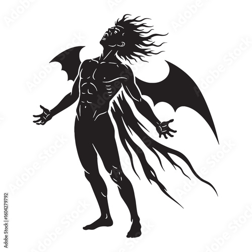 Panic-striking Phobos digital black silhouette, embodying his unique and disquieting features – Phobos silhouette – Phobos Vector – Silhouette of Phobos – Greek god silhouette


