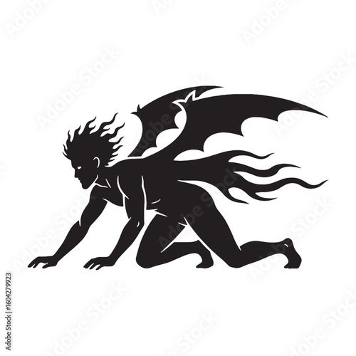 Terrifying Phobos digital black silhouette, showcasing his distinctive and alarming form – Phobos silhouette – Phobos Vector – Silhouette of Phobos – Greek god vector

