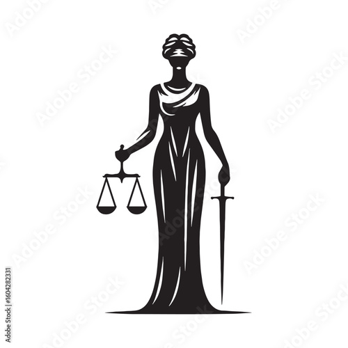Unbiased Themis digital black vector, representing the personification of divine law's unforgettable appearance – Themis silhouette – Themis Vector – Silhouette of Themis – Greek goddess vector


