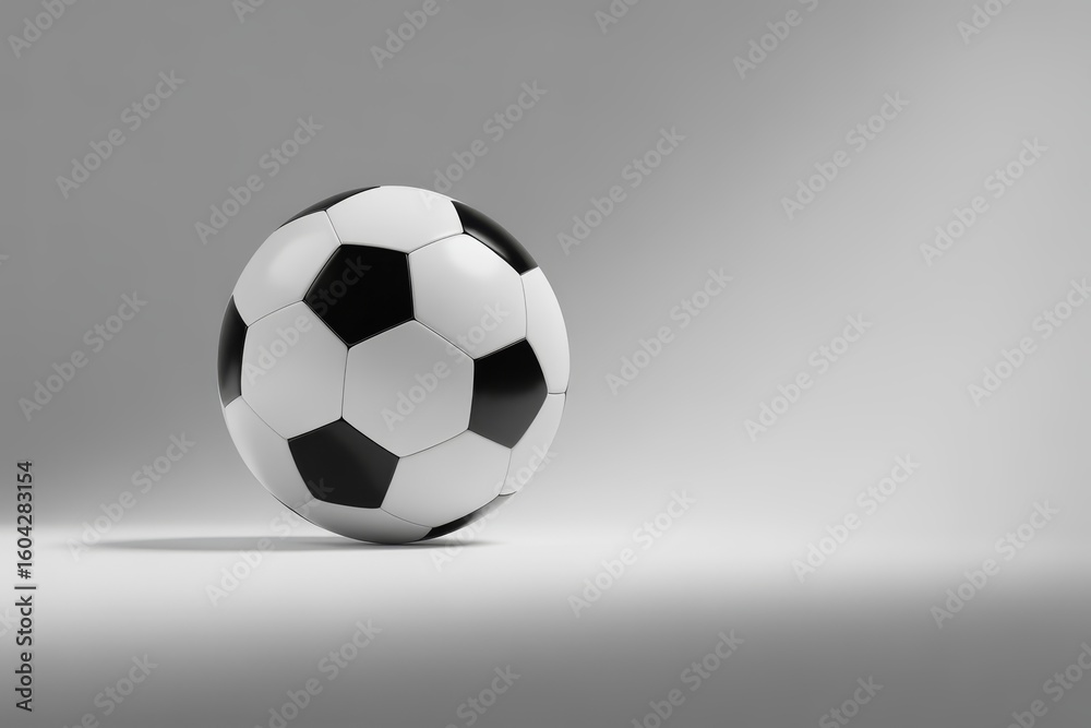 Obraz premium Black and white soccer ball on gray background football