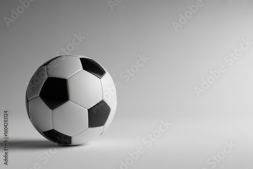 Black and white soccer ball on gray background football