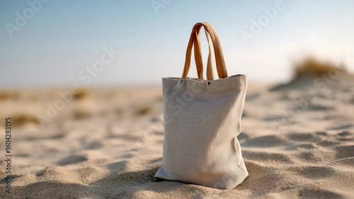 Wallpaper Mural Elegant beach tote stands in warm sand under sunny skies with gentle breeze Torontodigital.ca