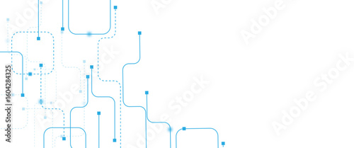 Abstract digital technology futuristic internet network speed connection white and blue background. Technology background with crossed lines and dots.