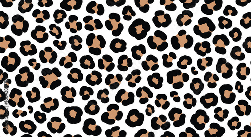 Illustration featuring a dense arrangement of leopard spots in black and brown on white background