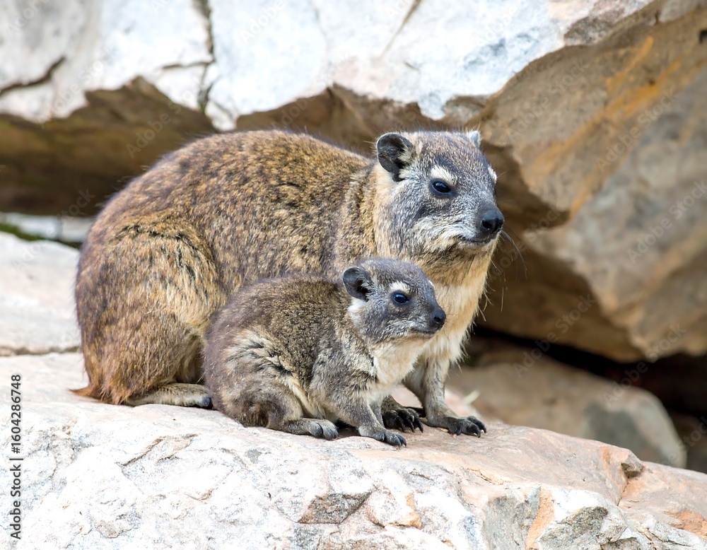 Two rock hyraxes on a rock face Two rock hyraxes on a rock face