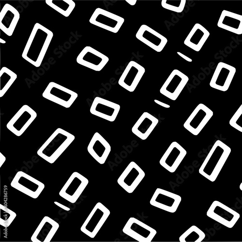 Seamless pattern of scattered white rounded rectangles on a black background creating a modern design