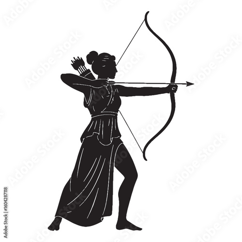 Resilient Artemis digital black visual, accurately portraying this revered deity – Artemis silhouette – Artemis Vector – Silhouette of Artemis – Greek goddess vector

