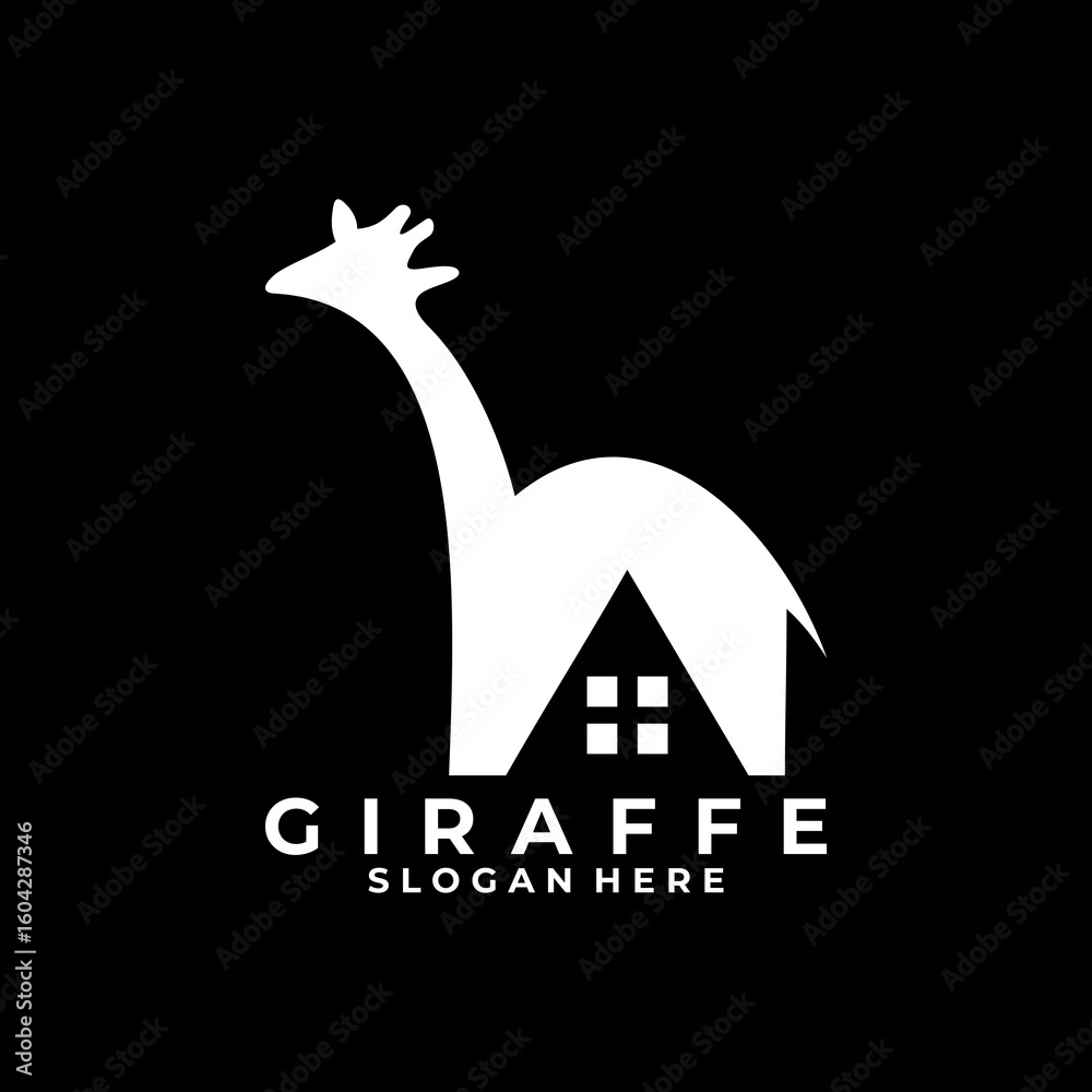 Fototapeta premium Giraffe Home logo design vector. Combination Giraffe animal with house. Animal care logo design template
