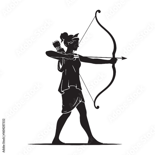 Protector Artemis digital black vector, representing the guardian of wilderness's unforgettable appearance – Artemis silhouette – Artemis Vector – Silhouette of Artemis – Greek goddess vector

