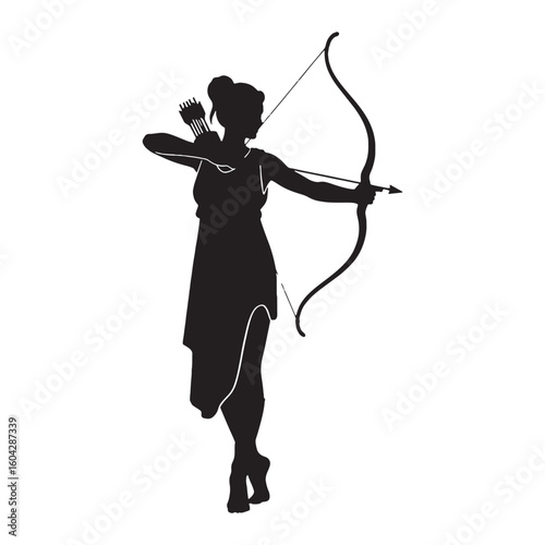 Chaste Artemis digital black silhouette, embodying her unique and independent features – Artemis silhouette – Artemis Vector – Silhouette of Artemis – Greek goddess silhouette

