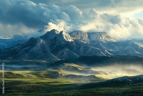 Fototapeta Naklejka Na Ścianę i Meble -  Stark badlands landscape under dramatic evening light no human no labelling no logo