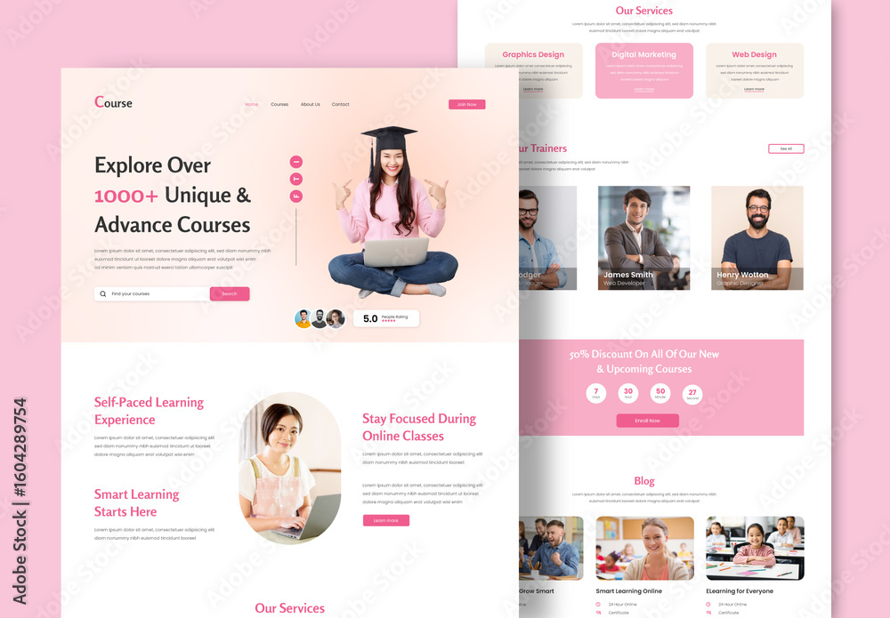 Welcome Course Page Online Course Landing Page Design Stock Template | Adobe Stock