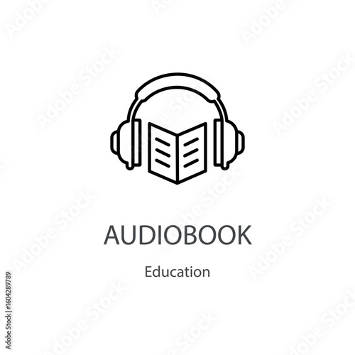 Audiobook icon. Thin linear audiobook outline icon isolated on white background from education collection. Line vector sign, symbol for web and mobile