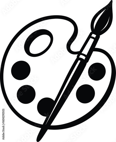 Artist's Paint Palette and Brush Vector Icon - Symbol of Art, Creativity, and Hobbies