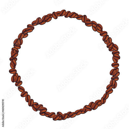 round frame with coffee beans on white background isolate