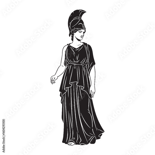 Iconic Athena digital black representation, clearly identifying this cherished goddess – Athena silhouette – Athena Vector – Silhouette of Athena – Greek goddess vector

