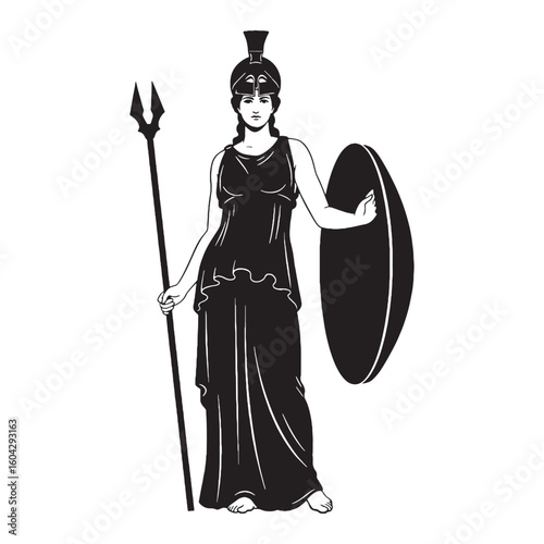Inspiring Athena digital black graphic, a high-quality asset for all digital creations – Athena silhouette – Athena Vector – Silhouette of Athena – Greek goddess silhouette

