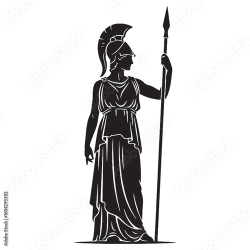 Disciplined Athena digital black visual, accurately portraying this revered deity – Athena silhouette – Athena Vector – Silhouette of Athena – Greek goddess vector

