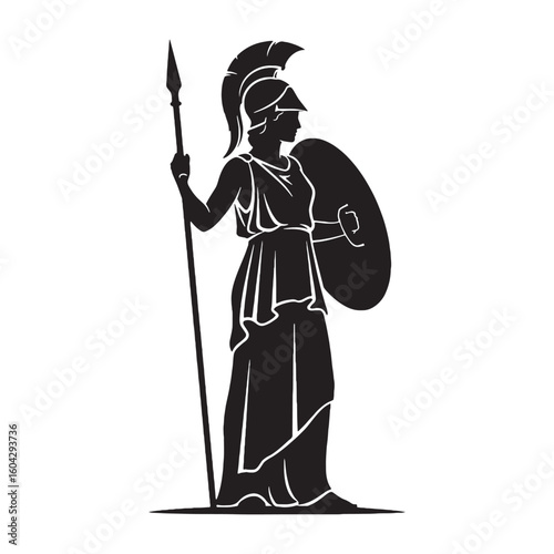 Valiant Athena digital black silhouette, embodying her unique and courageous features – Athena silhouette – Athena Vector – Silhouette of Athena – Greek goddess silhouette

