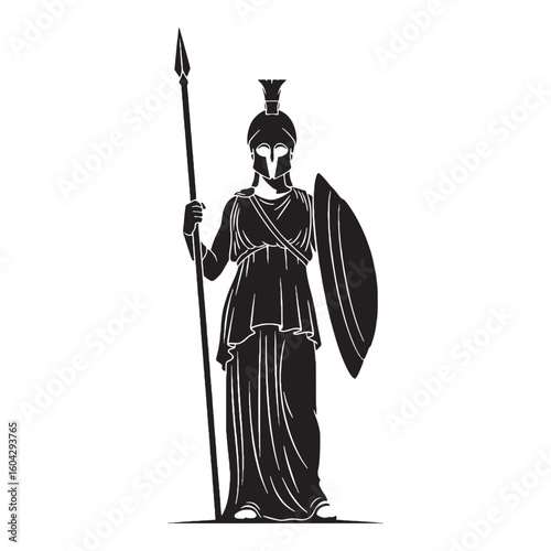 Battle-ready Athena digital black profile, presented with clean, sharp, professional edges – Athena silhouette – Athena Vector – Silhouette of Athena – Greek goddess vector

