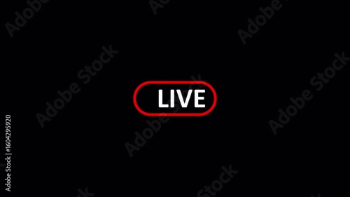 Animation of live button with transparent background, 4k simple live streaming icon animation, live streaming and broadcasting with alpha channel.  