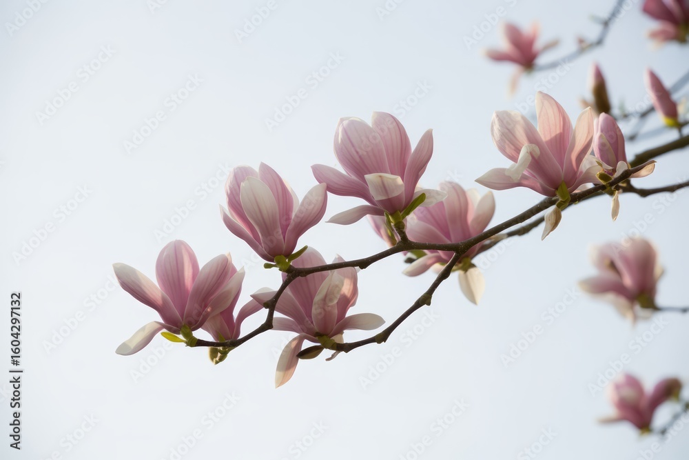Obraz premium Pink magnolia blossoms on branch spring blossoms flowering tree