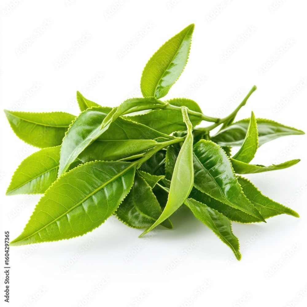 Obraz premium A bunch of fresh green tea leaves leaf ingredients beverage.