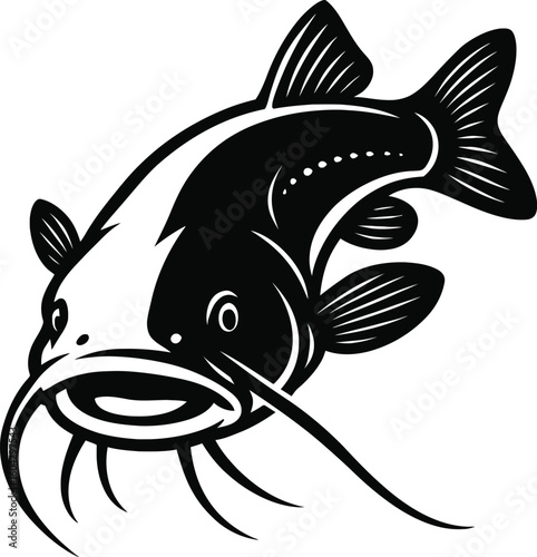 Black Catfish Silhouette - Freshwater Fish for Angling and Aquaculture Designs
