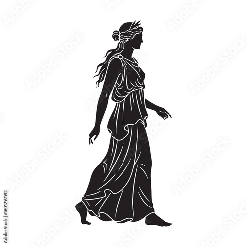 Pure Demeter digital black form, offering a clean, distinct graphic for multiple designs – Demeter silhouette – Demeter Vector – Silhouette of Demeter – Greek goddess vector

