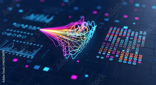 Abstract Data Visualization with Colorful Lines and Charts | Technology Interface for Data Analysis, Fintech, and Business Analytics
