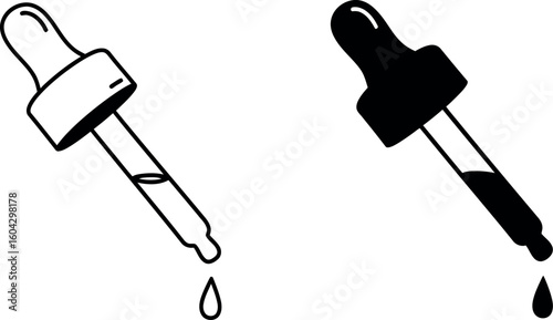 Dropper pipette icons black white hand drawn style