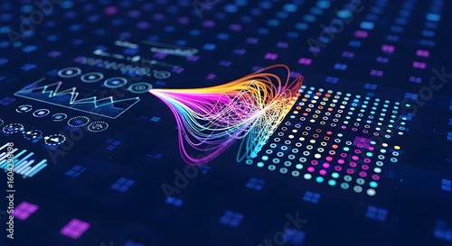Data Visualization with Flowing Colorful Data Streams | Abstract Information Technology Background for Business Analytics, Science and Financial Analysis