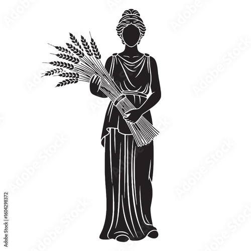 Defined Demeter digital black image, characterized by sharp, distinct lines – Demeter silhouette – Demeter Vector – Silhouette of Demeter – Greek goddess vector

