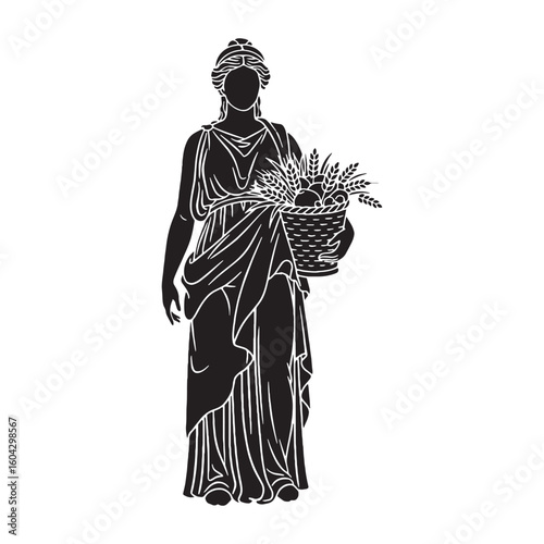 Pleniful Demeter digital black graphic, a high-quality asset for all digital creations – Demeter silhouette – Demeter Vector – Silhouette of Demeter – Greek goddess silhouette

