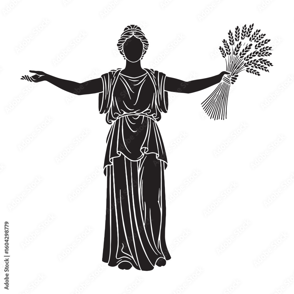 Fototapeta premium Nourishing Demeter digital black silhouette, rendered perfectly for clarity and appeal – Demeter silhouette – Demeter Vector – Silhouette of Demeter – Greek goddess silhouette