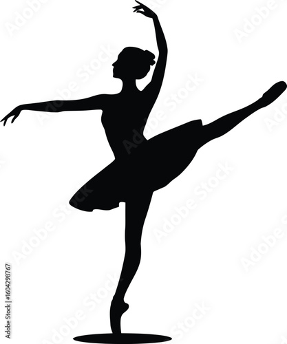 Elegant ballerina in arabesque pose artistic dance silhouette on black background