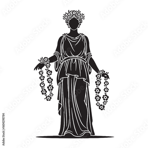 Cyclical Demeter digital black visual, accurately portraying this revered deity – Demeter silhouette – Demeter Vector – Silhouette of Demeter – Greek goddess vector

