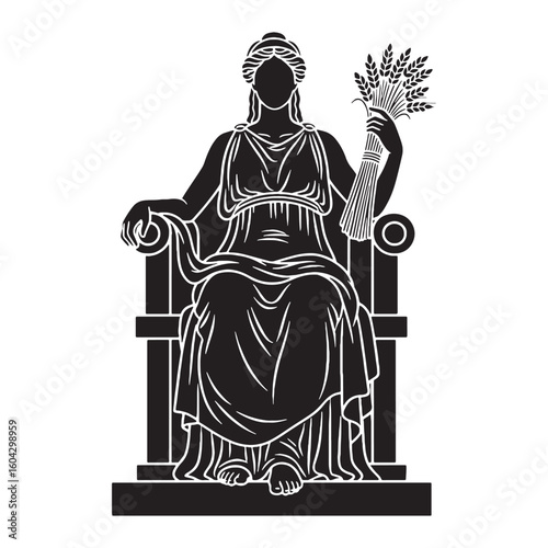Benevolent Demeter digital black form, making a strong visual impact in any design – Demeter silhouette – Demeter Vector – Silhouette of Demeter – Greek goddess silhouette

