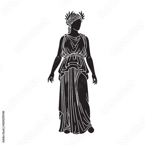 Mournful Demeter black vector graphic, reflecting her sorrowful and powerful nature – Demeter silhouette – Demeter Vector – Silhouette of Demeter – Greek goddess silhouette

