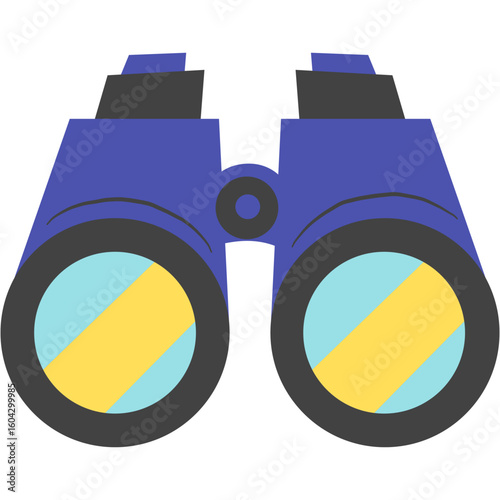 Simple blue binoculars illustration for exploration and discovery. A graphic icon symbolizing the concepts of search and vision.