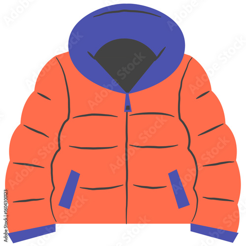 Cozy Orange Puffer Jacket with Blue Hood for Cold Weather Protection