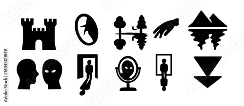 Surreal silhouette icons of fantasy and mystery