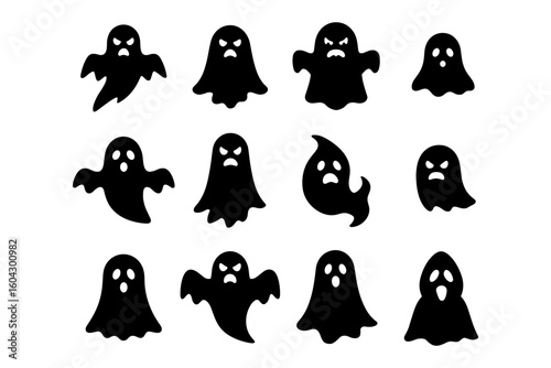 Spooky ghost silhouettes set for halloween design projects