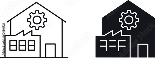 Factory building icon with gear symbol